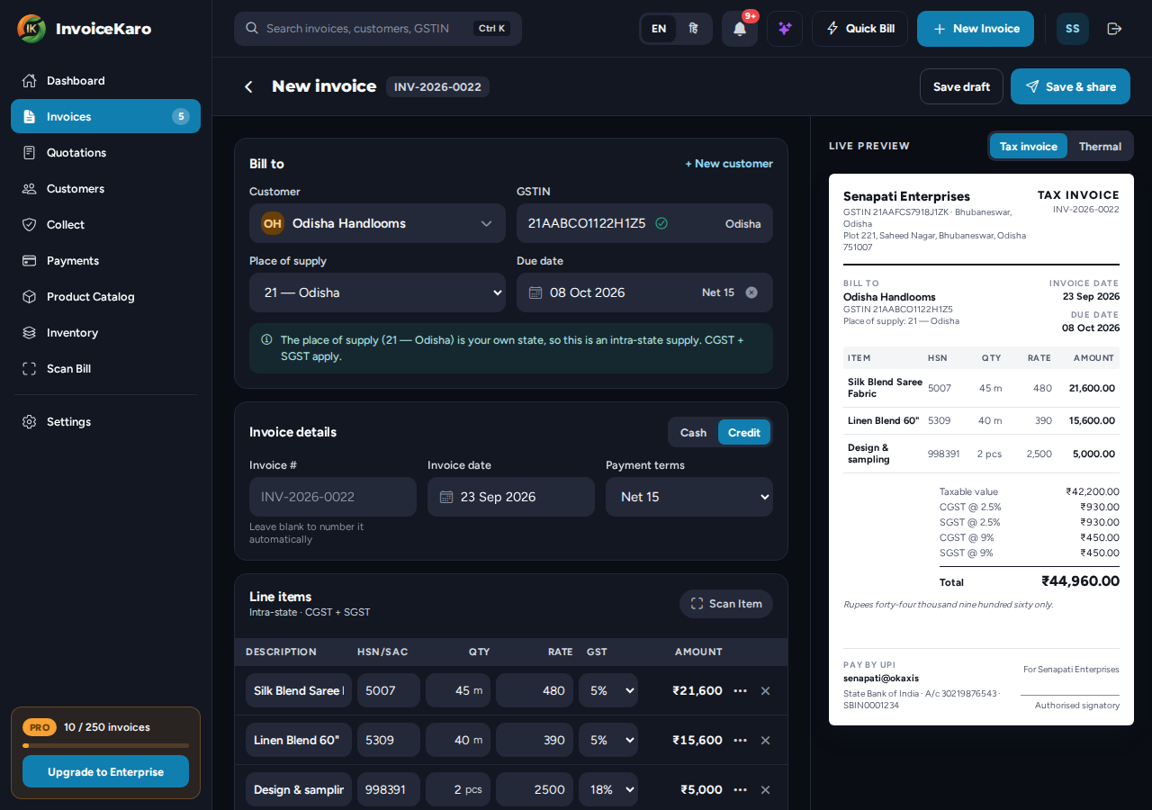 Invoice in seconds, GST-correct