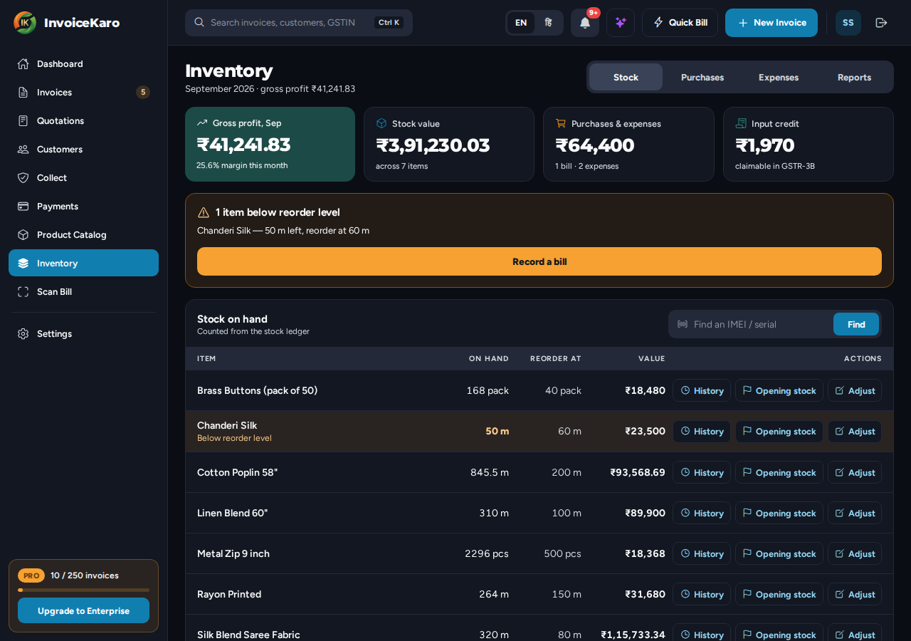 Stock, purchases & expenses